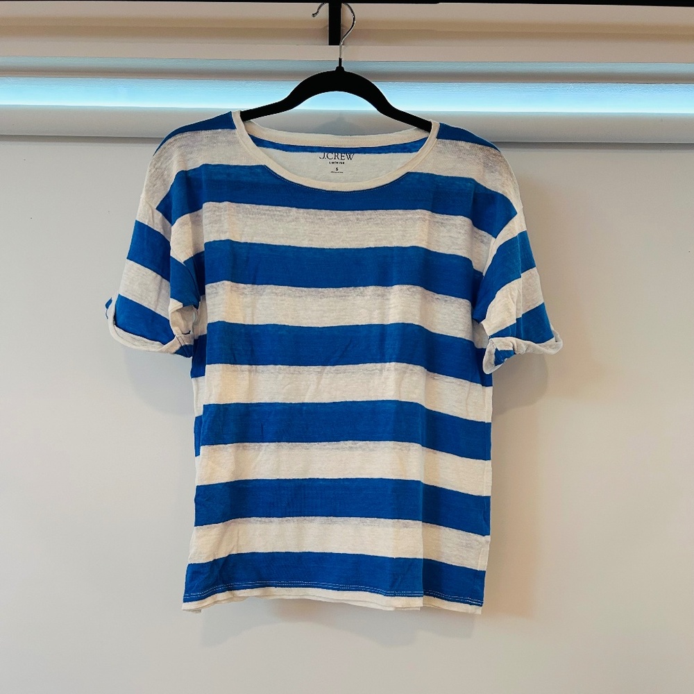 J.Crew Linen Roll-cuff Crewneck T-shirt in Stripe - Picture 3 of 4